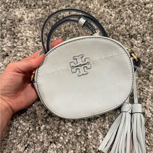 Tory Burch White Mini Crossbody Bag with Tassel